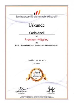 Urkunde Premiummitglied BVFI 3